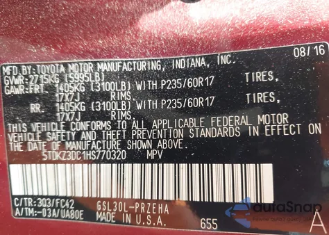 2017 Toyota Sienna Le 8 Passenger from USA, damaged, VIN 5TDKZ3DC1HS770320